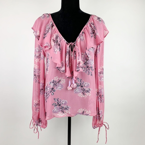 ⚡️[TOPSHOP] Pink Floral Ruffle Blouse | Size 2 - Picture 2 of 9